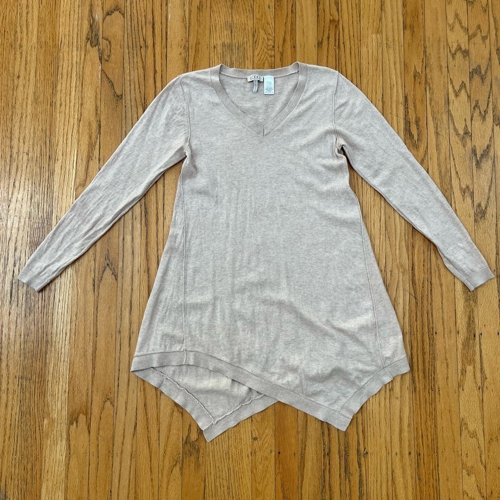 LOGO by Lori Goldstein Beige XS 3/4 Sleeve Knit Cotton Cashmere Tunic Top